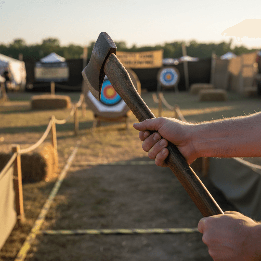Two competitors throwing axes at Wausau Axe & Social tournament